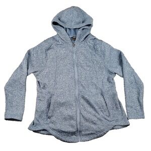Eddie Bauer Jacket Women XXL Blue White Knit Fleece Hoodie Zip Up Running Hiking